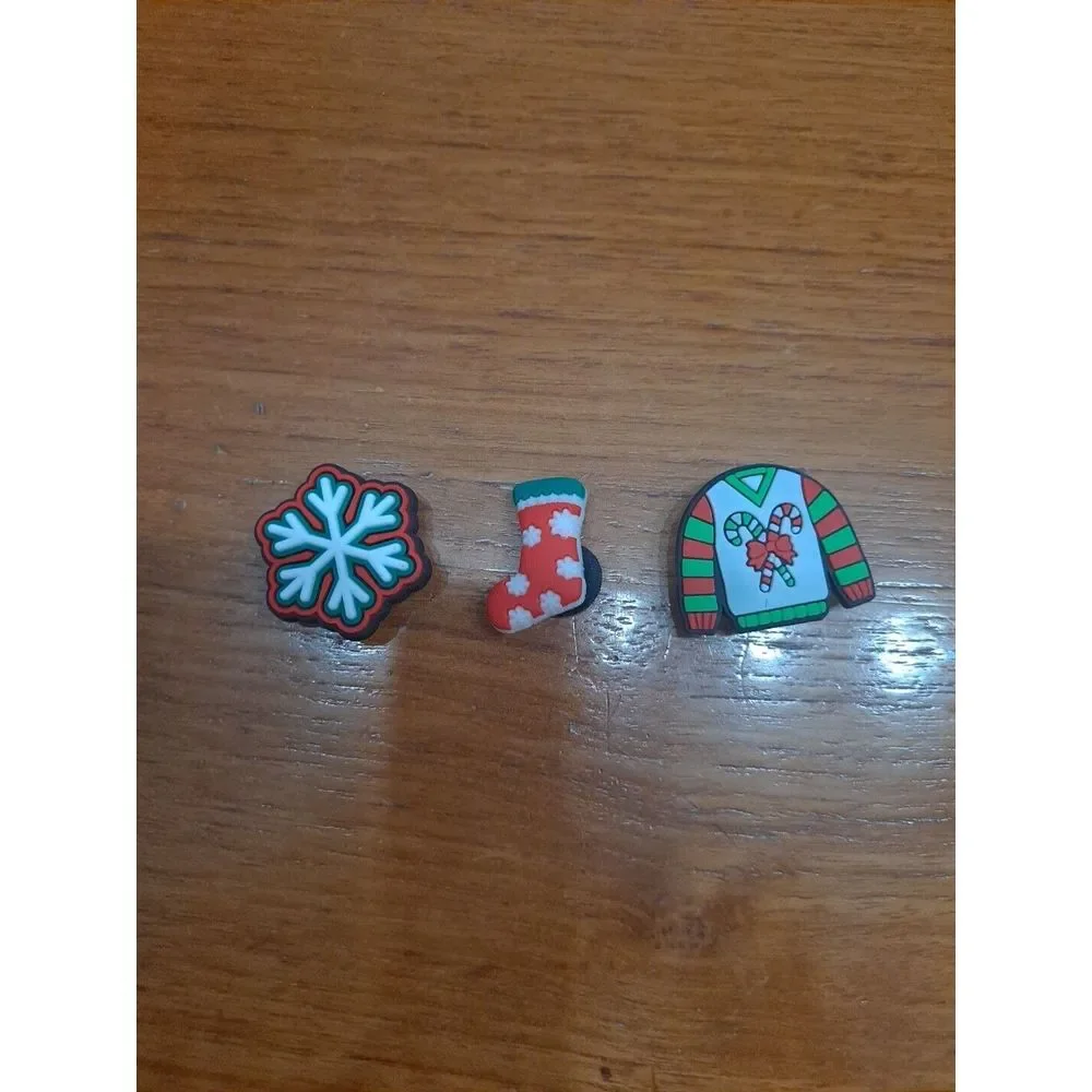 Lot Of 3 Christmas Holiday Themed Croc Charm Jibz Ugly Sweater Stocking Snowflak